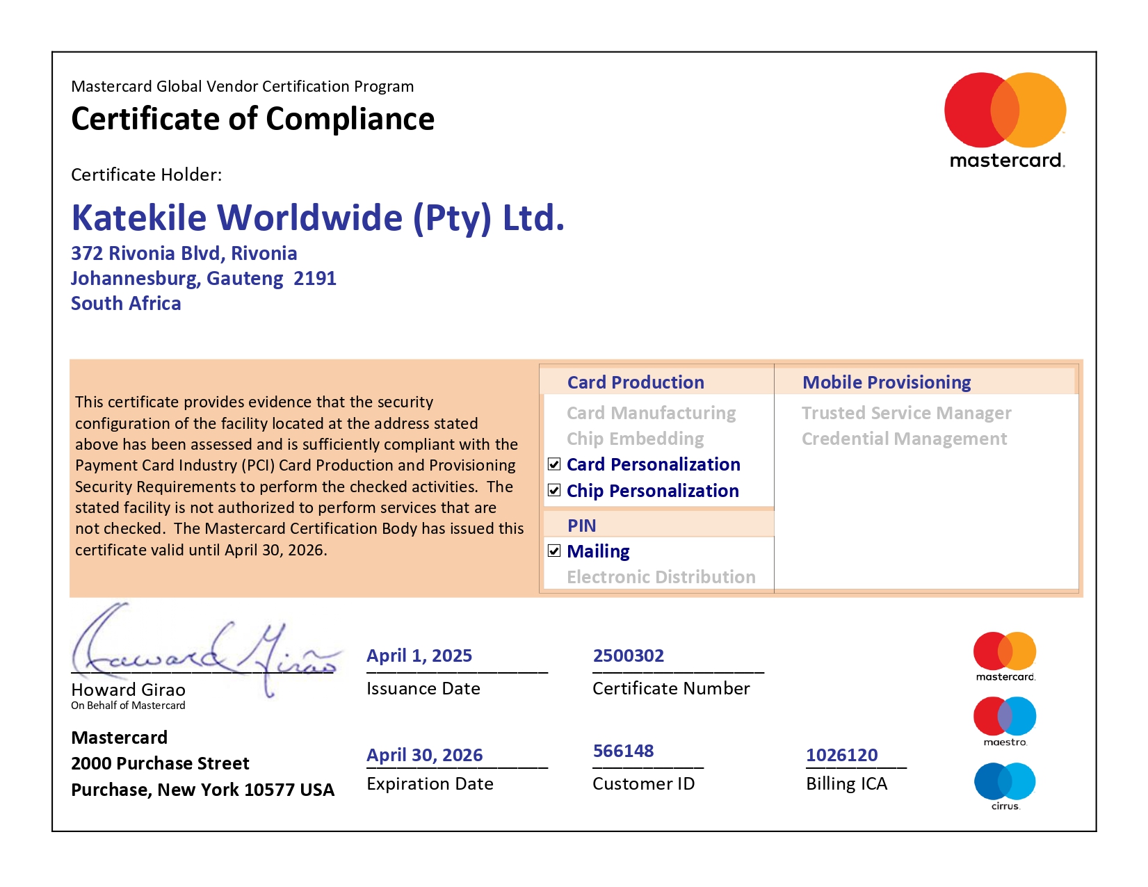 Mastercard Certificate